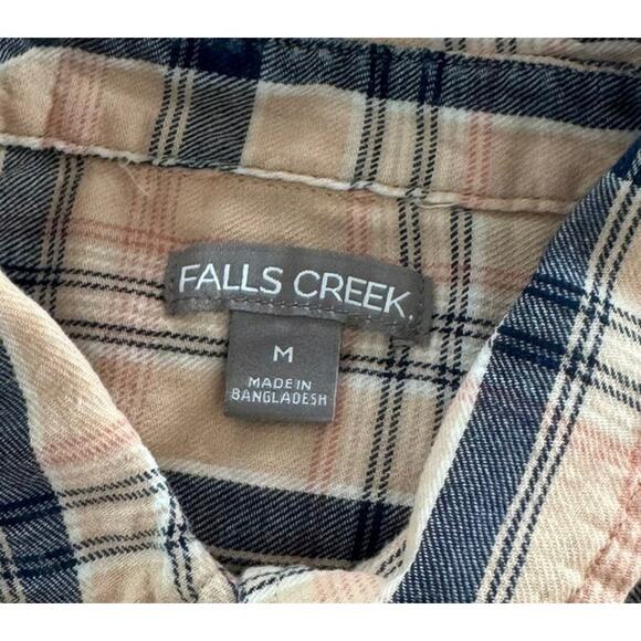 Falls Creek Womens Medium Button Front Plaid Shirt Pink Gray - Picture 3 of 6